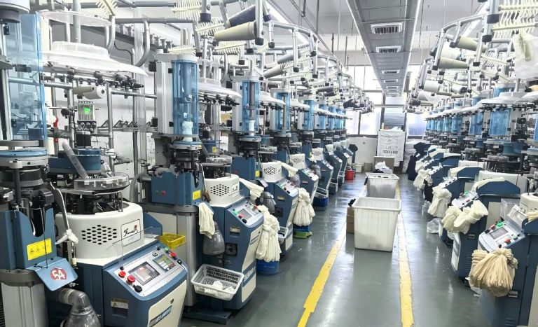 Winjet Socks family-owned sock knitting factory in Zhuji, China - full production line with advanced knitting machines